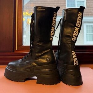 Naked Wolfe Black leather Lace Up Platform combat Boots 9